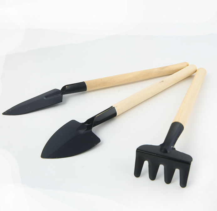 Siopsrl| 3-piece garden tool set with wooden handles – Handy shovel, rake, and hoe for garden maintenance