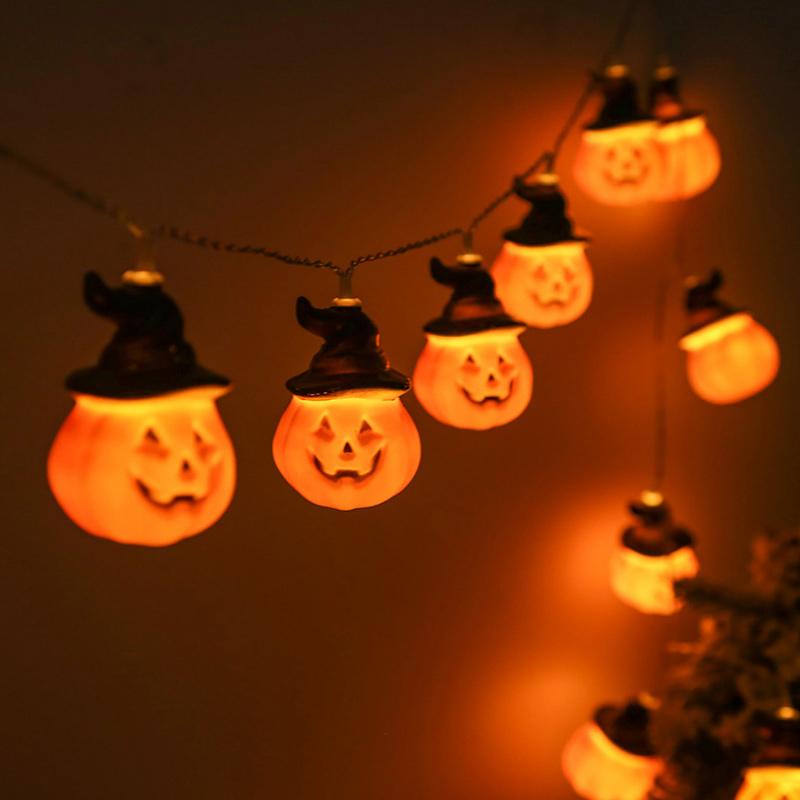 Glowing pumpkin garland Halloween with witch hats | Siopsrl