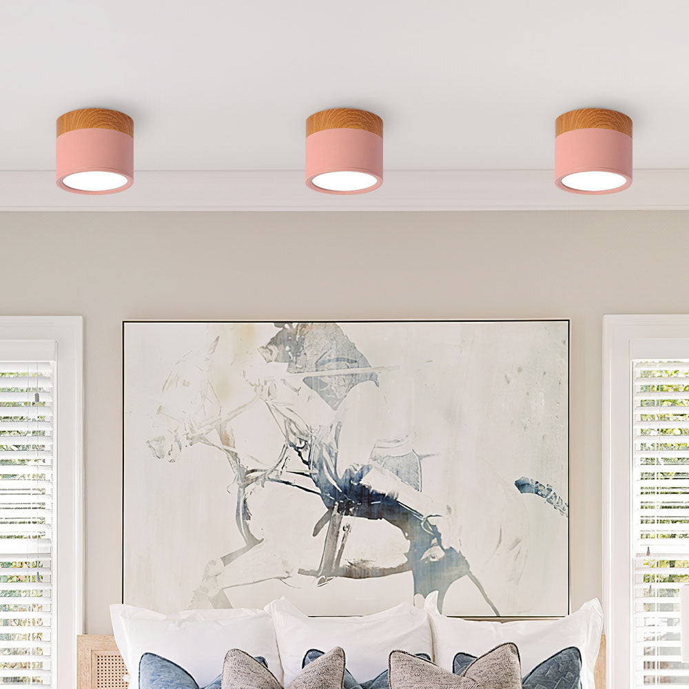 Siopsrl| Ceiling Light with Pink Flush Wood Finish