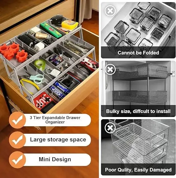 Siopsrl| 3-tier Smart Drawer Organizer – Makes optimal use of storage space