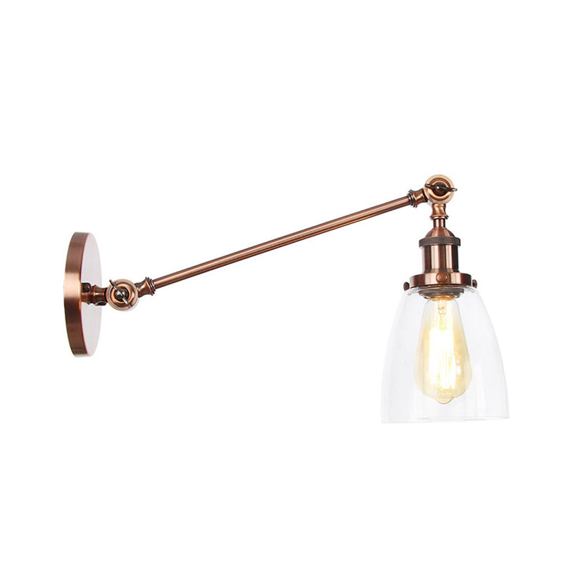 Siopsrl| Black/Bronze/Brass 1-light Wall Lamp Fixture Industrial Style Clear Glass Cone Light with Arm, 8"/12" L