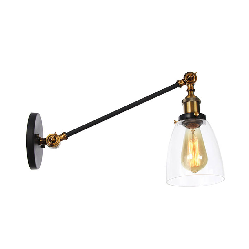 Siopsrl| Black/Bronze/Brass 1-light Wall Lamp Fixture Industrial Style Clear Glass Cone Light with Arm, 8"/12" L