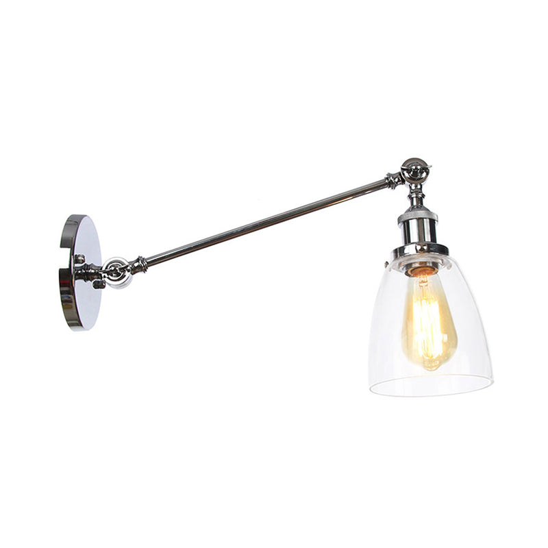Siopsrl| Black/Bronze/Brass 1-light Wall Lamp Fixture Industrial Style Clear Glass Cone Light with Arm, 8"/12" L