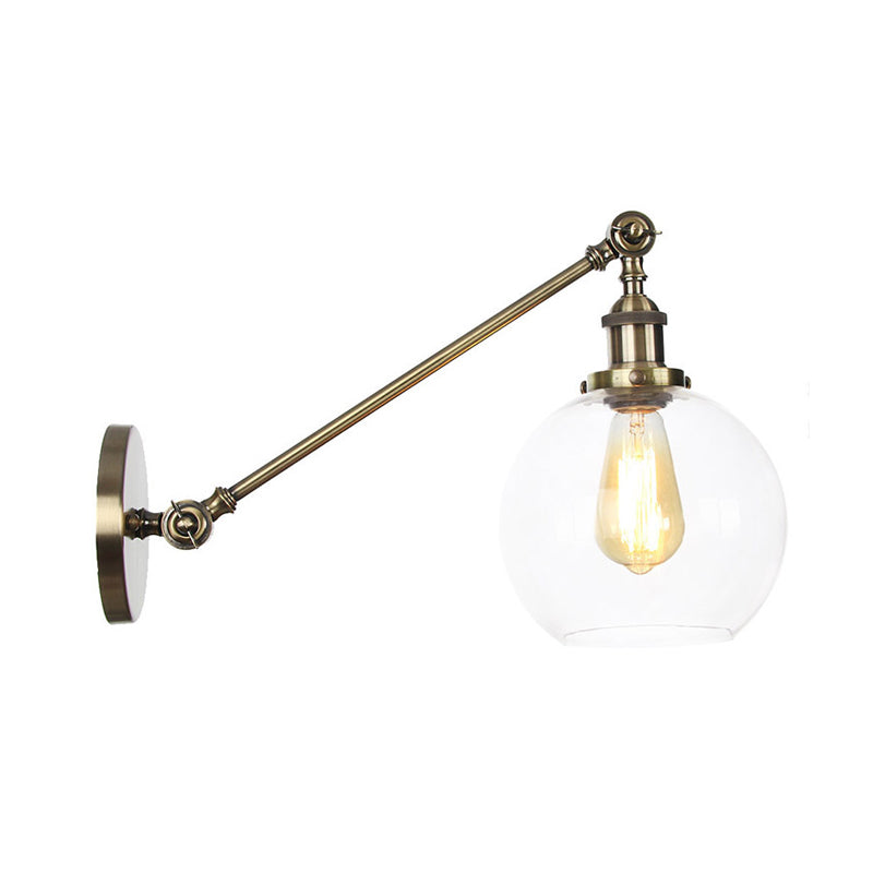 Siopsrl| Clear Glass Globe Wall Lighting Country House 1 Light Living Room Fixture in Black/ Brass/ Bronze with Arm, 8"/12" L