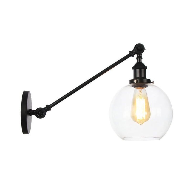 Siopsrl| Clear Glass Globe Wall Lighting Country House 1 Light Living Room Fixture in Black/ Brass/ Bronze with Arm, 8"/12" L