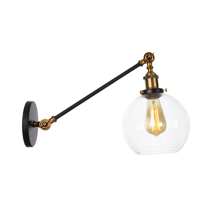 Siopsrl| Clear Glass Globe Wall Lighting Country House 1 Light Living Room Fixture in Black/ Brass/ Bronze with Arm, 8"/12" L