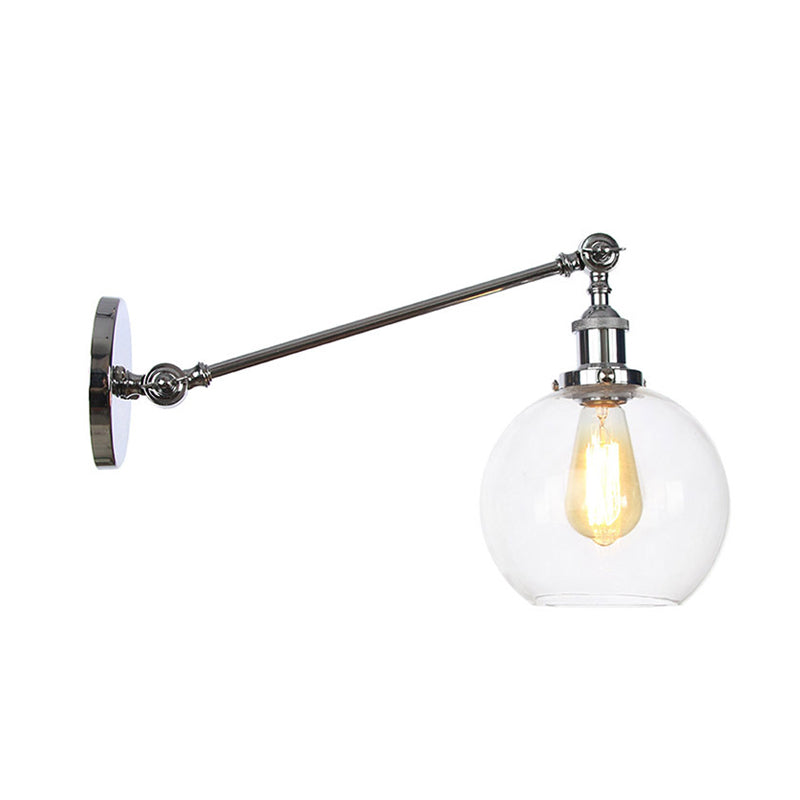 Siopsrl| Clear Glass Globe Wall Lighting Country House 1 Light Living Room Fixture in Black/ Brass/ Bronze with Arm, 8"/12" L