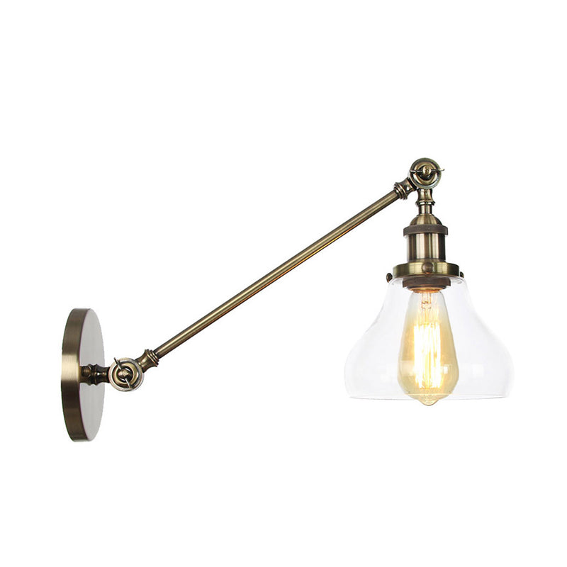 Siopsrl| 1 Light Indoor Lighting Fixture Farmhouse Black/Bronze/Brass Wall Lamp with Pear Clear Glass Shade, 8"/12" L Arm