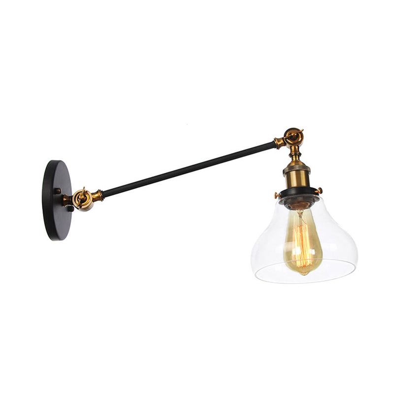 Siopsrl| 1 Light Indoor Lighting Fixture Farmhouse Black/Bronze/Brass Wall Lamp with Pear Clear Glass Shade, 8"/12" L Arm