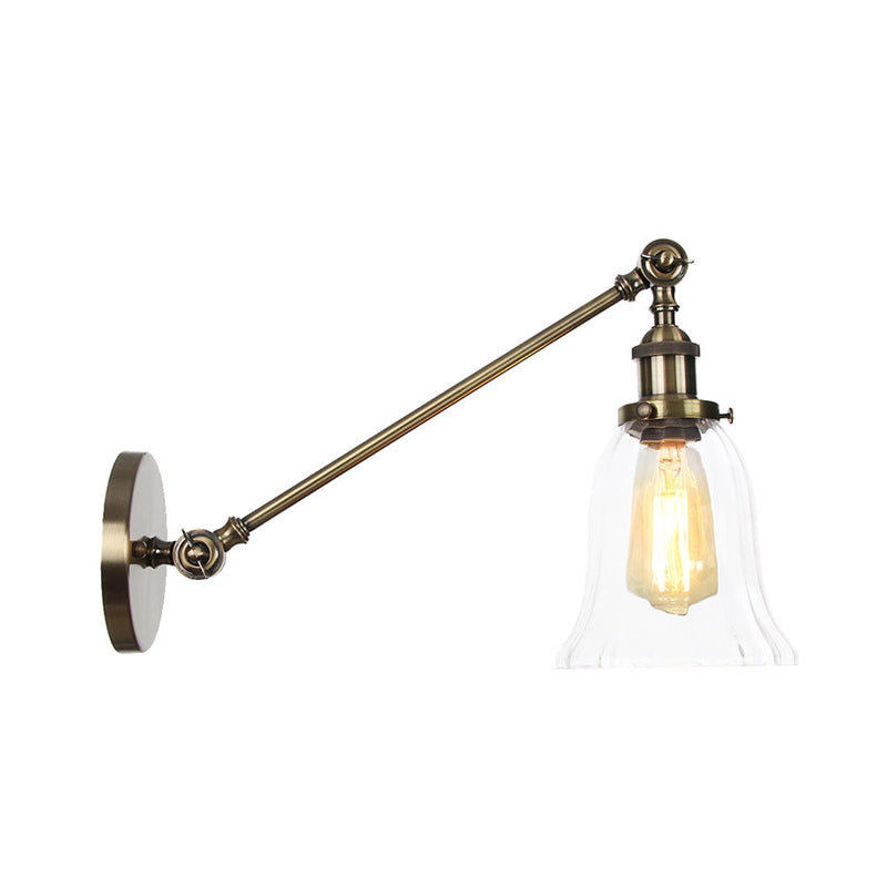 Siopsrl| Black/Bronze/Brass 1 Light Wall Lighting Unit Vintage Clear Glass Bell Wall Lamp with Arm, 8"/12" Long