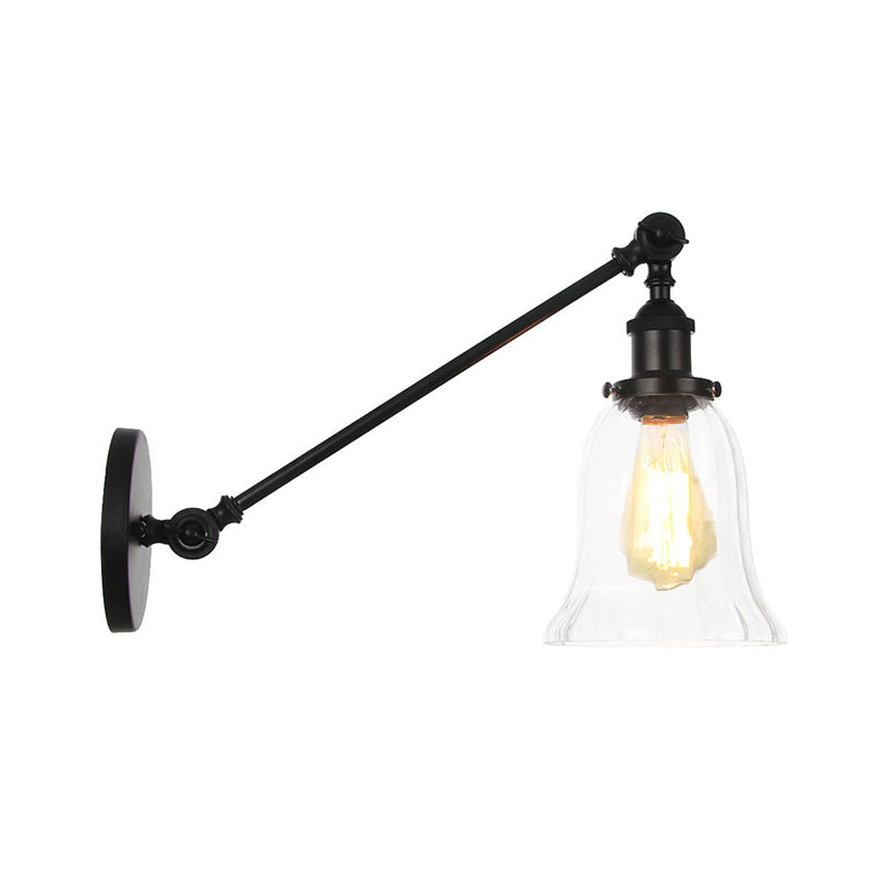 Siopsrl| Black/Bronze/Brass 1 Light Wall Lighting Unit Vintage Clear Glass Bell Wall Lamp with Arm, 8"/12" Long