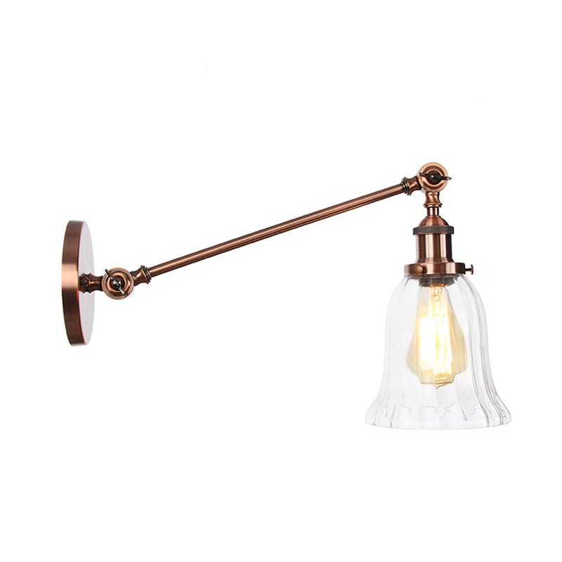 Siopsrl| Black/Bronze/Brass 1 Light Wall Lighting Unit Vintage Clear Glass Bell Wall Lamp with Arm, 8"/12" Long