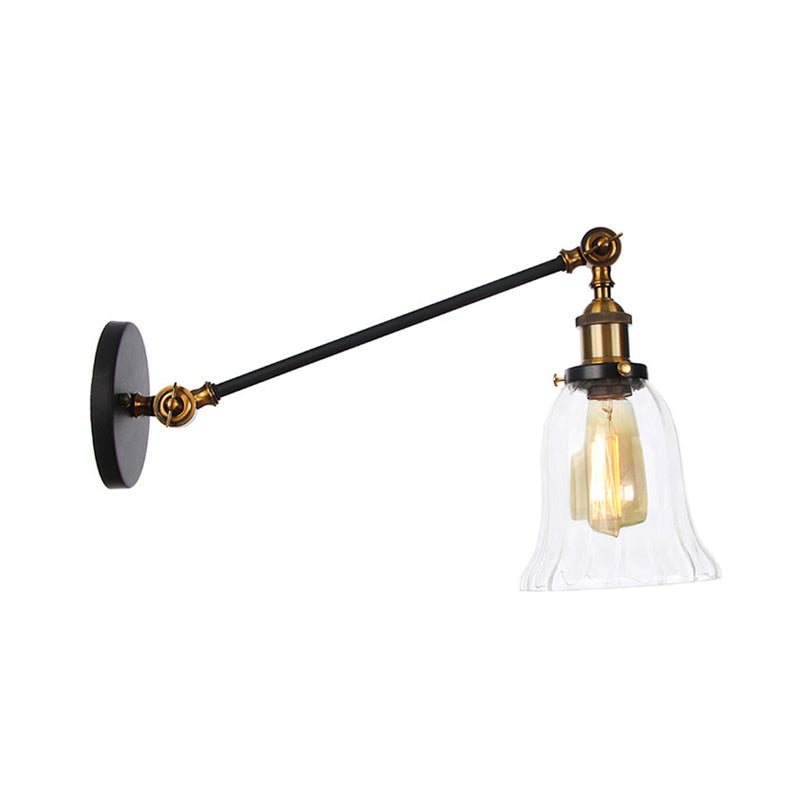 Siopsrl| Black/Bronze/Brass 1 Light Wall Lighting Unit Vintage Clear Glass Bell Wall Lamp with Arm, 8"/12" Long