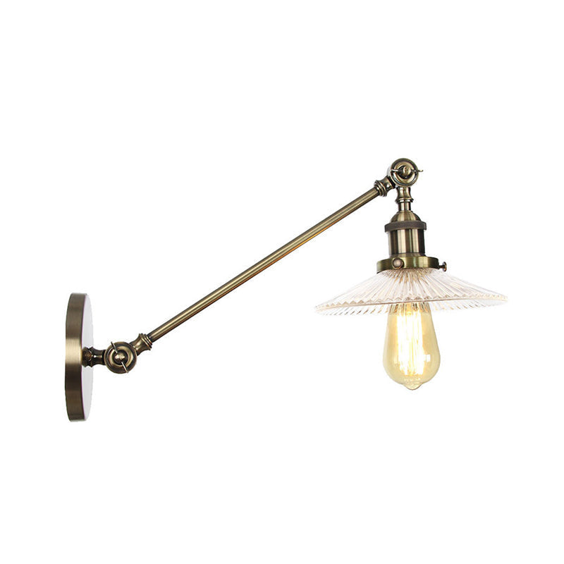 Siopsrl| Clear Ribbed Glass Bronze/Brass/Copper Wall Mounted Lamp Shade 1 Light Vintage Lighting Fixture, 8"/12" L Arm