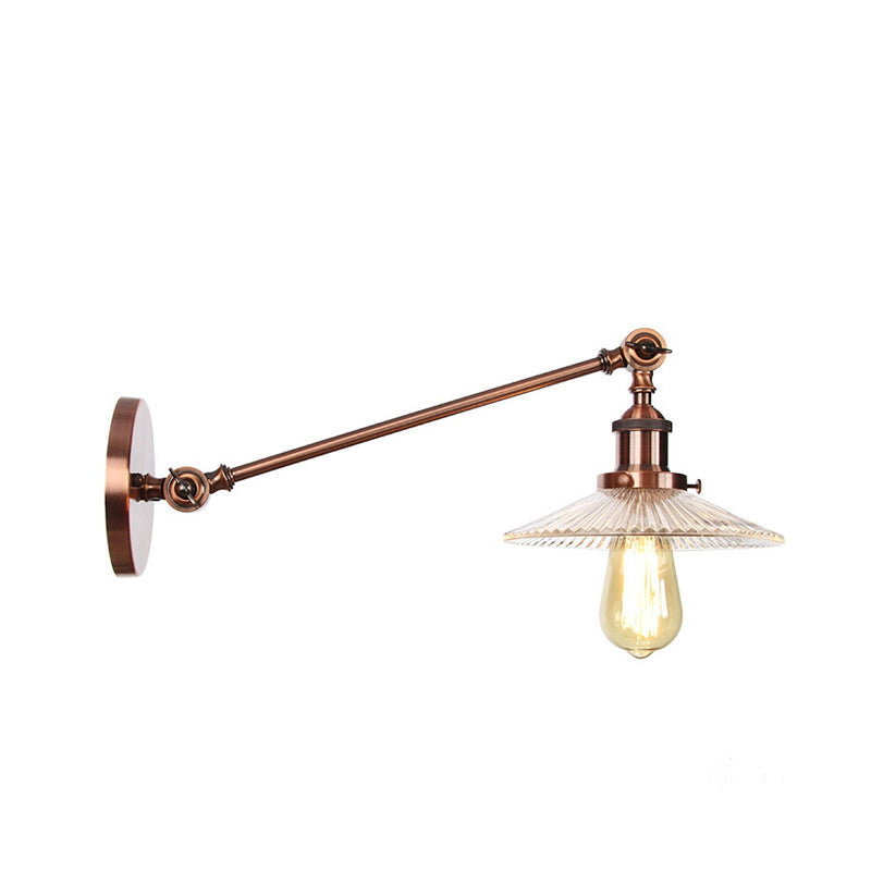 Siopsrl| Clear Ribbed Glass Bronze/Brass/Copper Wall Mounted Lamp Shade 1 Light Vintage Lighting Fixture, 8"/12" L Arm
