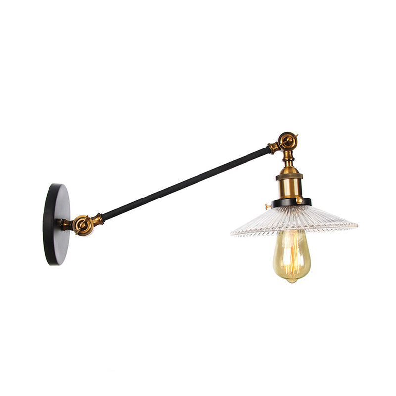 Siopsrl| Clear Ribbed Glass Bronze/Brass/Copper Wall Mounted Lamp Shade 1 Light Vintage Lighting Fixture, 8"/12" L Arm