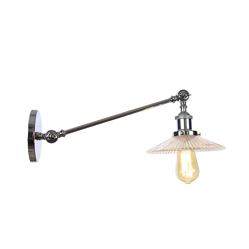 Siopsrl| Clear Ribbed Glass Bronze/Brass/Copper Wall Mounted Lamp Shade 1 Light Vintage Lighting Fixture, 8"/12" L Arm