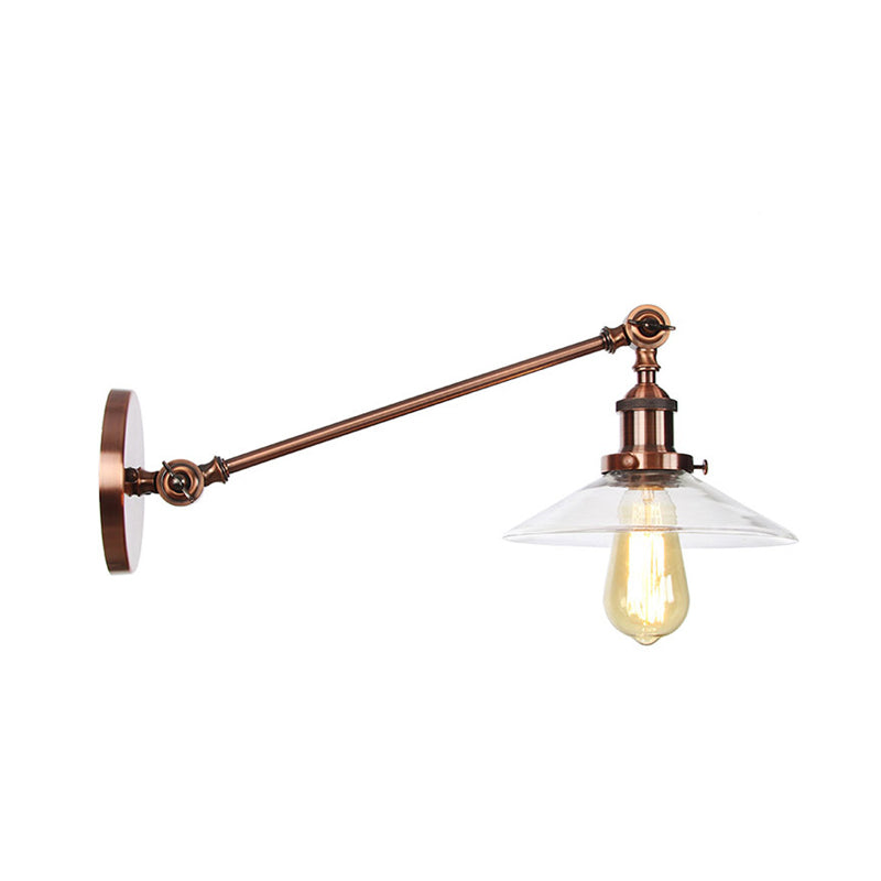 Siopsrl| 1 Light Indoor Wall Lamp Vintage Black/Brass/Bronze Lighting Fixture with Cone Transparent Glass Shade, 8"/12" L Arm