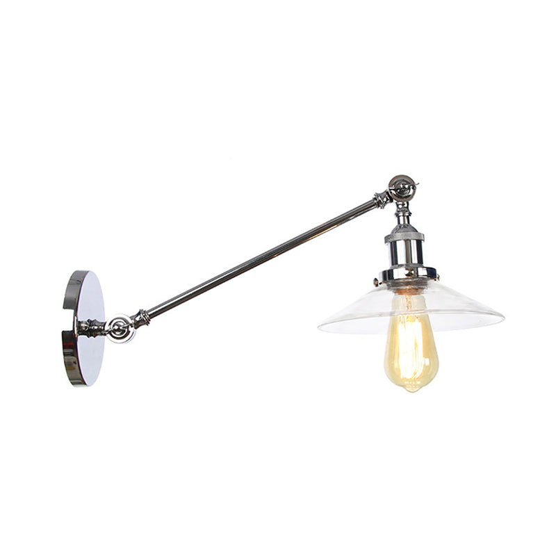 Siopsrl| 1 Light Indoor Wall Lamp Vintage Black/Brass/Bronze Lighting Fixture with Cone Transparent Glass Shade, 8"/12" L Arm