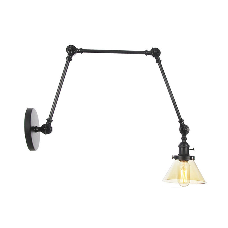 Siopsrl| 1 Light Wall Lamp Industrial Cone Clear/Amber Glass Wall Lamp in Black/Bronze/Brass with Adjustable Arm, 8“+8"/8"+8"+8" Long