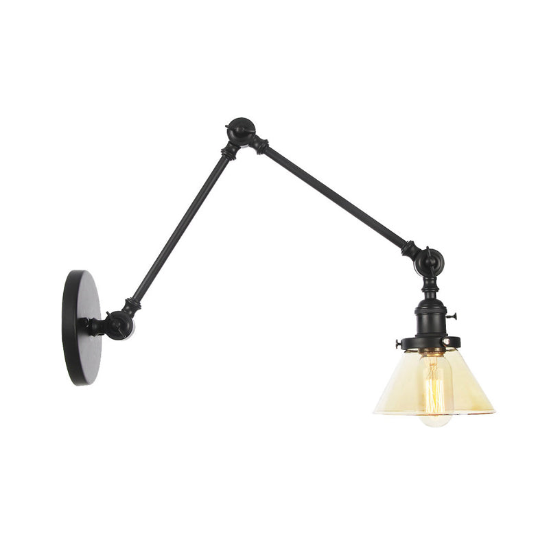 Siopsrl| 1 Light Wall Lamp Industrial Cone Clear/Amber Glass Wall Lamp in Black/Bronze/Brass with Adjustable Arm, 8“+8"/8"+8"+8" Long