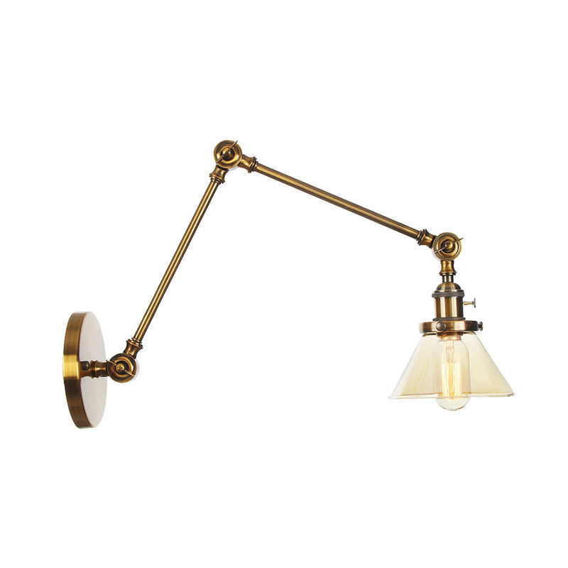 Siopsrl| 1 Light Wall Lamp Industrial Cone Clear/Amber Glass Wall Lamp in Black/Bronze/Brass with Adjustable Arm, 8“+8"/8"+8"+8" Long