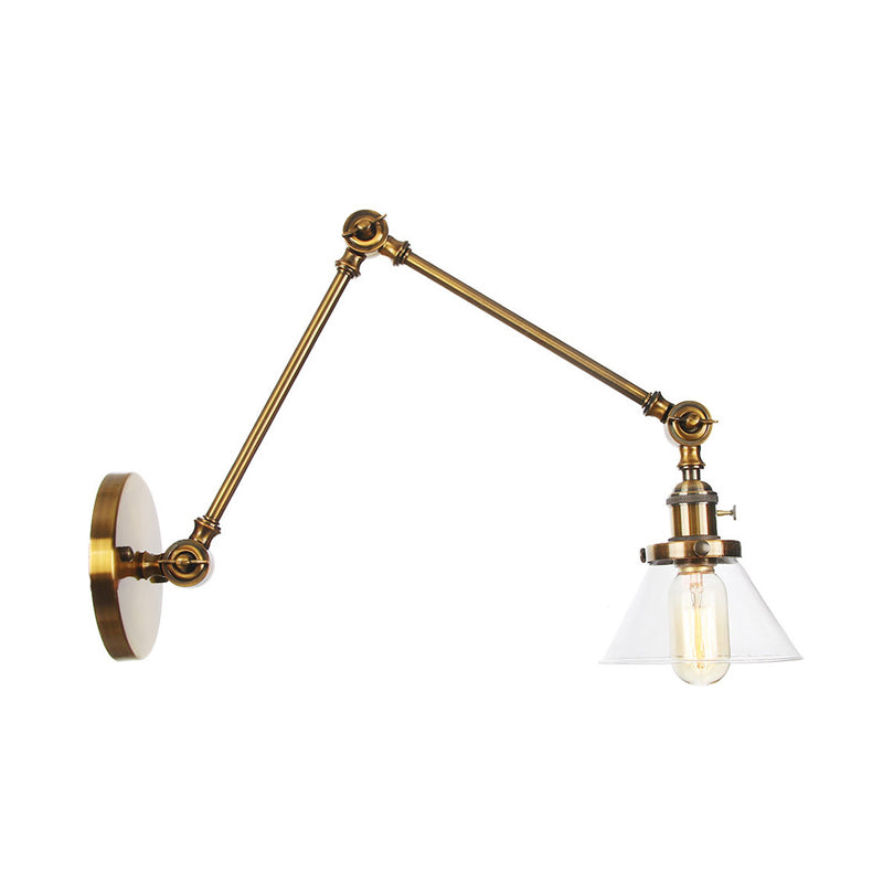 Siopsrl| 1 Light Wall Lamp Industrial Cone Clear/Amber Glass Wall Lamp in Black/Bronze/Brass with Adjustable Arm, 8“+8"/8"+8"+8" Long