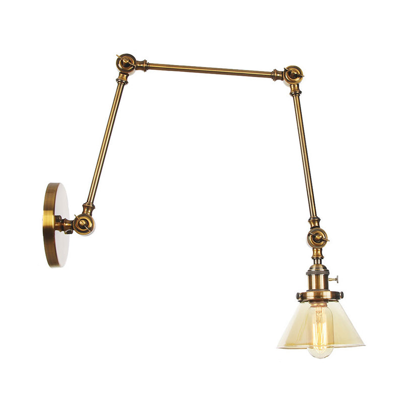 Siopsrl| 1 Light Wall Lamp Industrial Cone Clear/Amber Glass Wall Lamp in Black/Bronze/Brass with Adjustable Arm, 8“+8"/8"+8"+8" Long