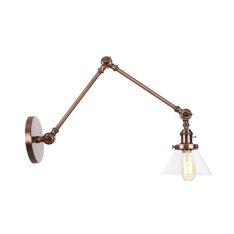Siopsrl| 1 Light Wall Lamp Industrial Cone Clear/Amber Glass Wall Lamp in Black/Bronze/Brass with Adjustable Arm, 8“+8"/8"+8"+8" Long