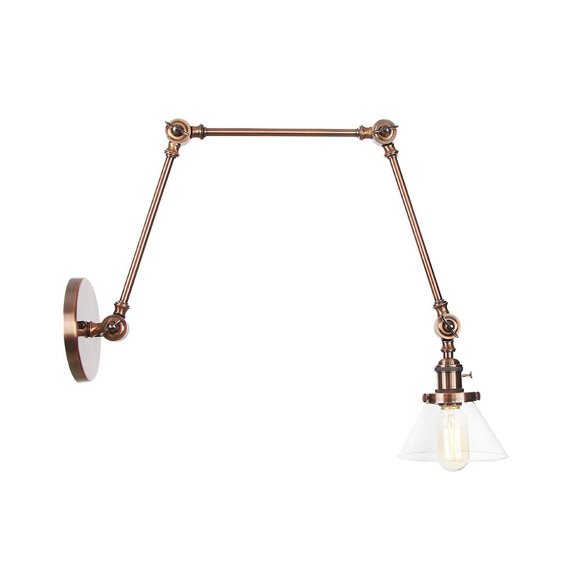 Siopsrl| 1 Light Wall Lamp Industrial Cone Clear/Amber Glass Wall Lamp in Black/Bronze/Brass with Adjustable Arm, 8“+8"/8"+8"+8" Long