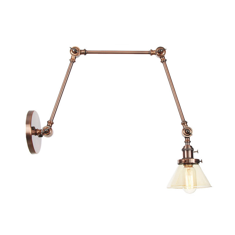 Siopsrl| 1 Light Wall Lamp Industrial Cone Clear/Amber Glass Wall Lamp in Black/Bronze/Brass with Adjustable Arm, 8“+8"/8"+8"+8" Long