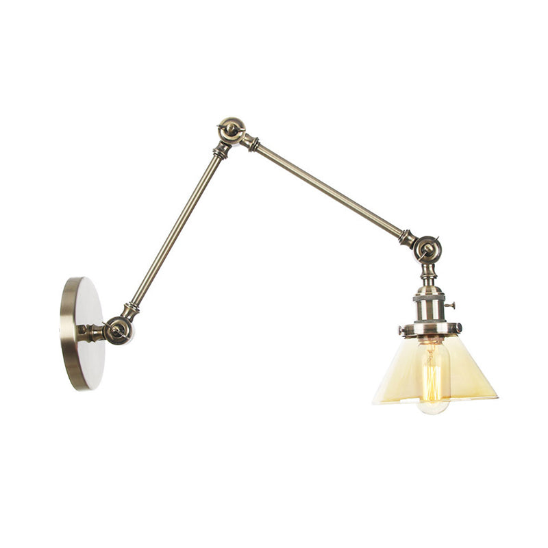 Siopsrl| 1 Light Wall Lamp Industrial Cone Clear/Amber Glass Wall Lamp in Black/Bronze/Brass with Adjustable Arm, 8“+8"/8"+8"+8" Long