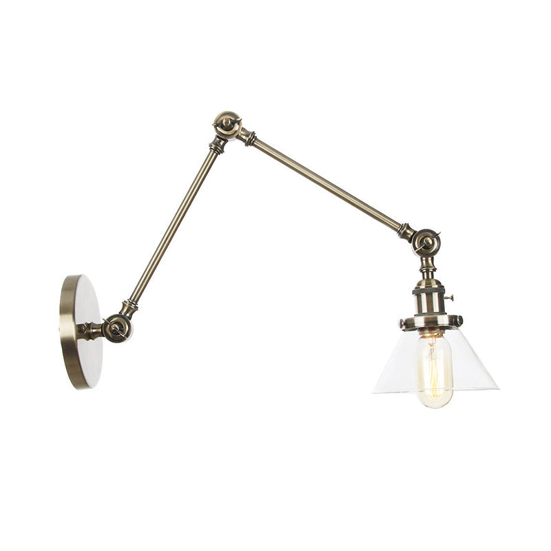 Siopsrl| 1 Light Wall Lamp Industrial Cone Clear/Amber Glass Wall Lamp in Black/Bronze/Brass with Adjustable Arm, 8“+8"/8"+8"+8" Long
