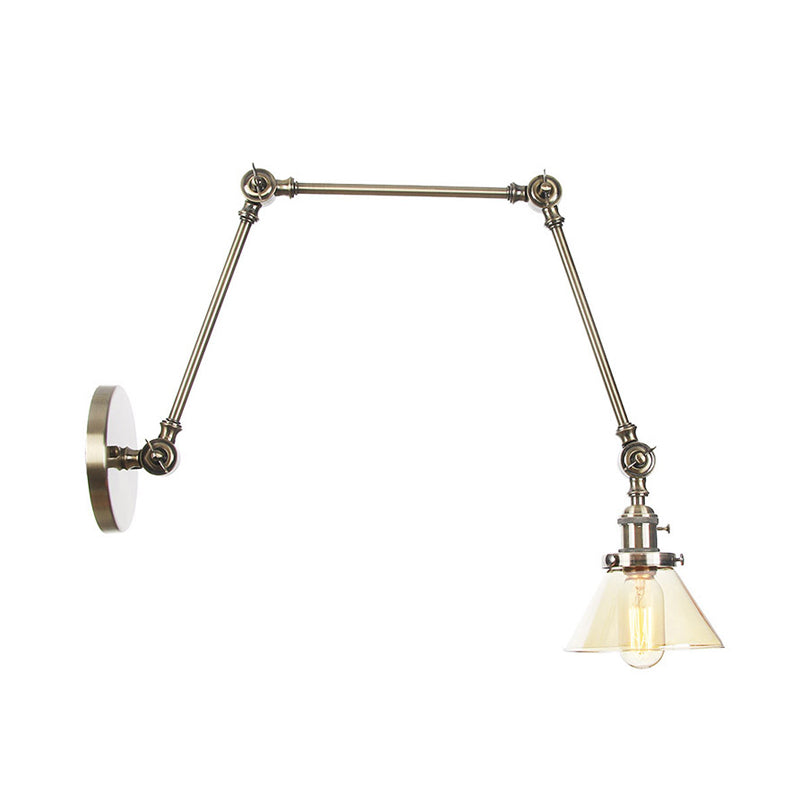 Siopsrl| 1 Light Wall Lamp Industrial Cone Clear/Amber Glass Wall Lamp in Black/Bronze/Brass with Adjustable Arm, 8“+8"/8"+8"+8" Long