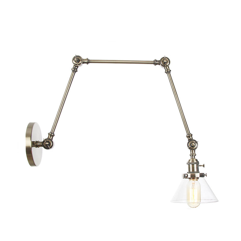 Siopsrl| 1 Light Wall Lamp Industrial Cone Clear/Amber Glass Wall Lamp in Black/Bronze/Brass with Adjustable Arm, 8“+8"/8"+8"+8" Long
