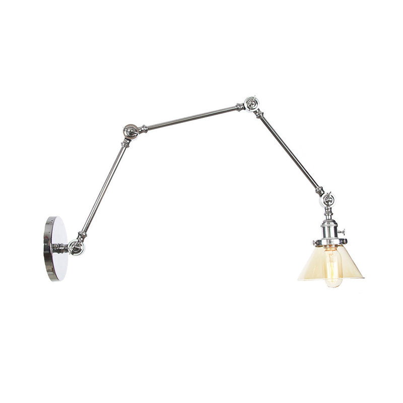 Siopsrl| 1 Light Wall Lamp Industrial Cone Clear/Amber Glass Wall Lamp in Black/Bronze/Brass with Adjustable Arm, 8“+8"/8"+8"+8" Long
