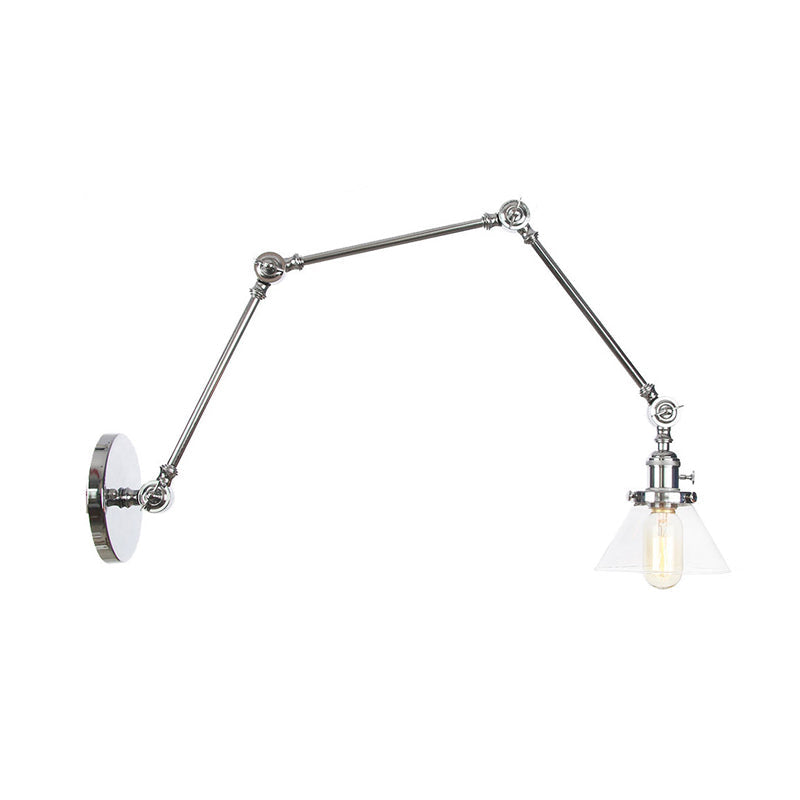 Siopsrl| 1 Light Wall Lamp Industrial Cone Clear/Amber Glass Wall Lamp in Black/Bronze/Brass with Adjustable Arm, 8“+8"/8"+8"+8" Long