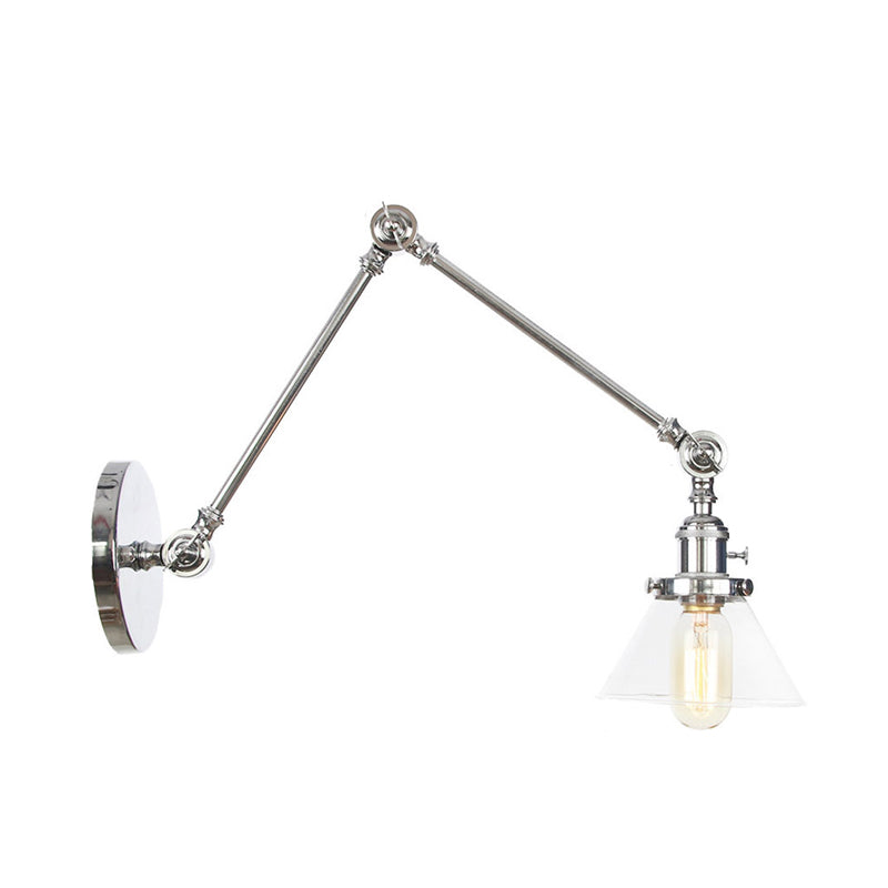 Siopsrl| 1 Light Wall Lamp Industrial Cone Clear/Amber Glass Wall Lamp in Black/Bronze/Brass with Adjustable Arm, 8“+8"/8"+8"+8" Long