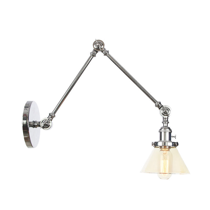 Siopsrl| 1 Light Wall Lamp Industrial Cone Clear/Amber Glass Wall Lamp in Black/Bronze/Brass with Adjustable Arm, 8“+8"/8"+8"+8" Long