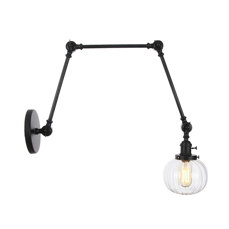 Siopsrl| Globe Clear/Amber Glass Wall Mounted Lighting Vintage 1 Light Indoor Sconces in Brass/Chrome/Black with Adjustable Arm, 8"+8"/8"+8"+8" L