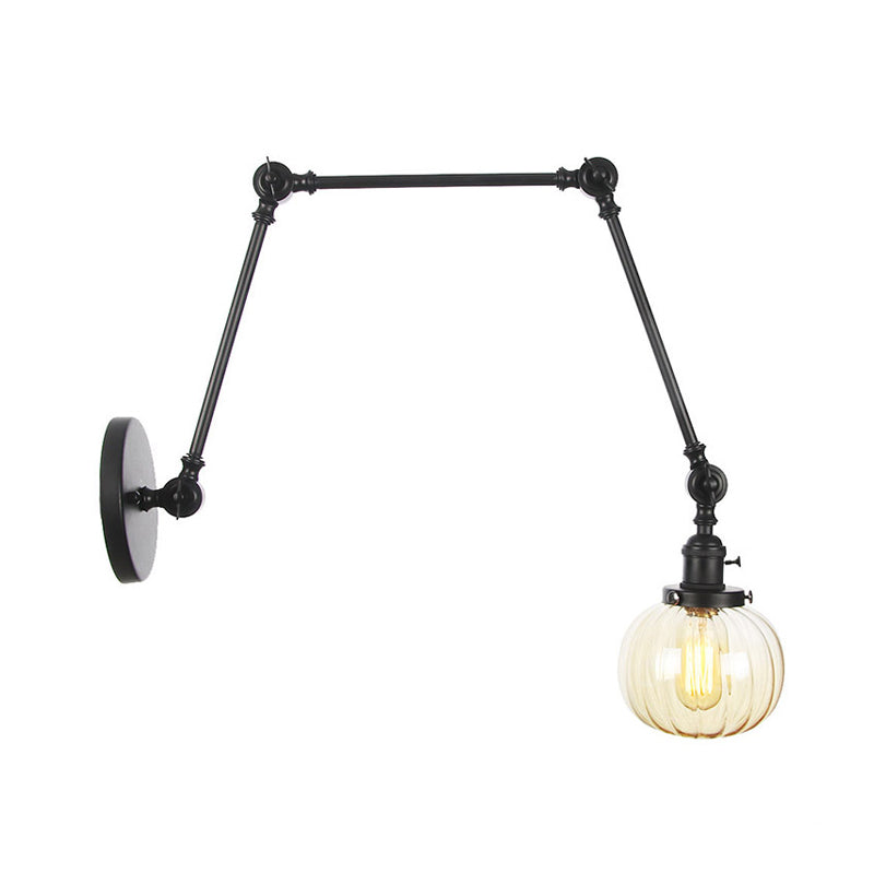 Siopsrl| Globe Clear/Amber Glass Wall Mounted Lighting Vintage 1 Light Indoor Sconces in Brass/Chrome/Black with Adjustable Arm, 8"+8"/8"+8"+8" L