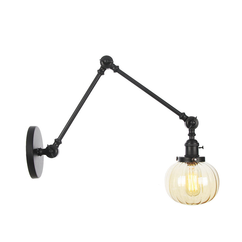 Siopsrl| Globe Clear/Amber Glass Wall Mounted Lighting Vintage 1 Light Indoor Sconces in Brass/Chrome/Black with Adjustable Arm, 8"+8"/8"+8"+8" L