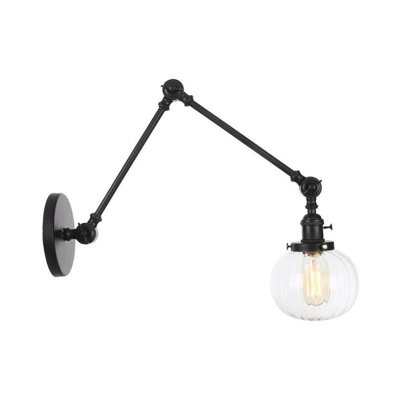 Siopsrl| Globe Clear/Amber Glass Wall Mounted Lighting Vintage 1 Light Indoor Sconces in Brass/Chrome/Black with Adjustable Arm, 8"+8"/8"+8"+8" L