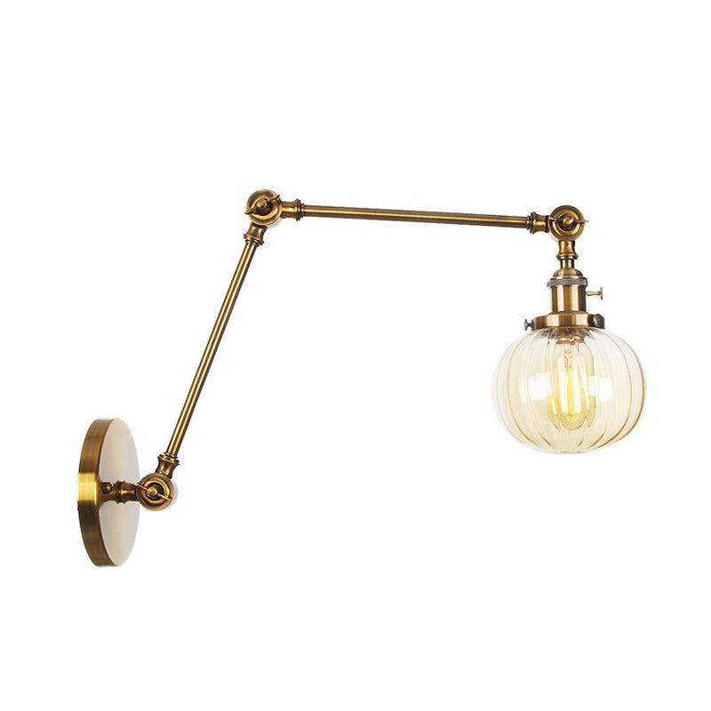 Siopsrl| Globe Clear/Amber Glass Wall Mounted Lighting Vintage 1 Light Indoor Sconces in Brass/Chrome/Black with Adjustable Arm, 8"+8"/8"+8"+8" L