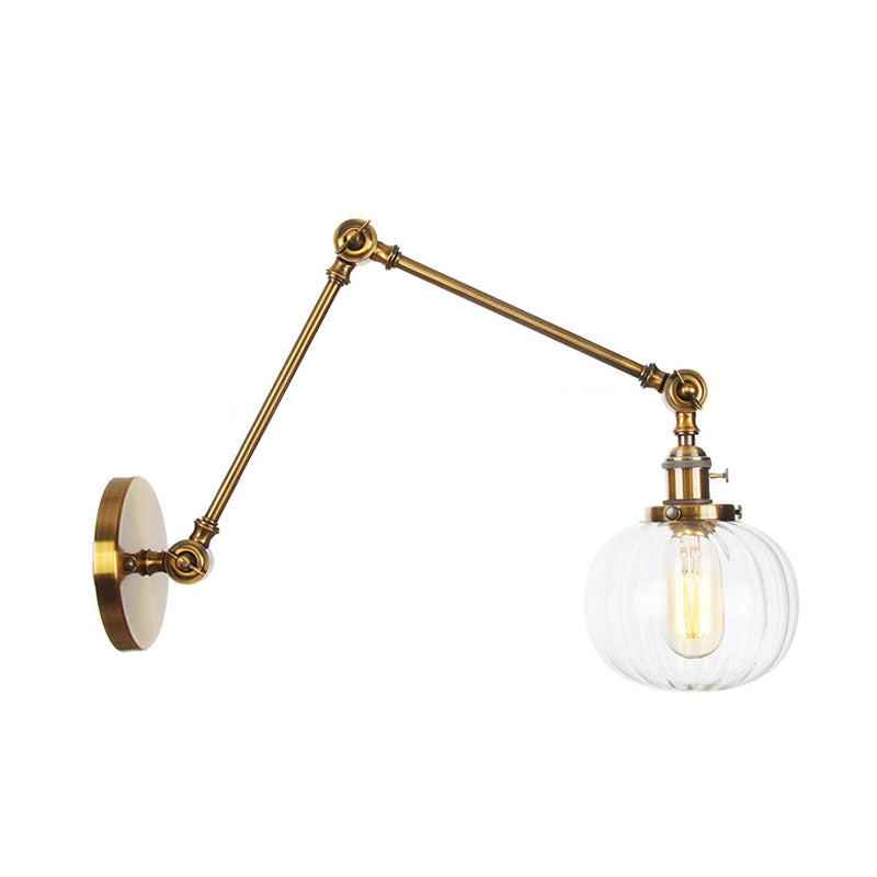 Siopsrl| Globe Clear/Amber Glass Wall Mounted Lighting Vintage 1 Light Indoor Sconces in Brass/Chrome/Black with Adjustable Arm, 8"+8"/8"+8"+8" L