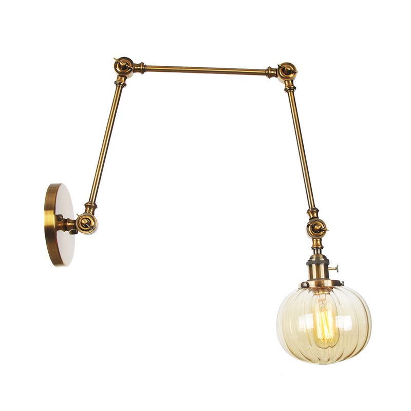 Siopsrl| Globe Clear/Amber Glass Wall Mounted Lighting Vintage 1 Light Indoor Sconces in Brass/Chrome/Black with Adjustable Arm, 8"+8"/8"+8"+8" L