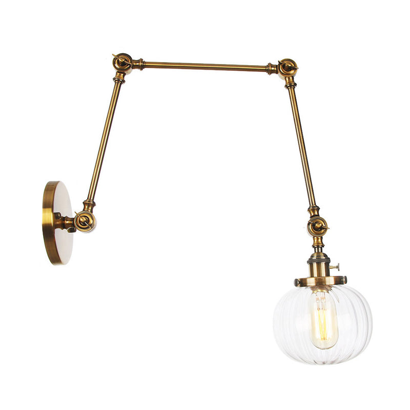 Siopsrl| Globe Clear/Amber Glass Wall Mounted Lighting Vintage 1 Light Indoor Sconces in Brass/Chrome/Black with Adjustable Arm, 8"+8"/8"+8"+8" L