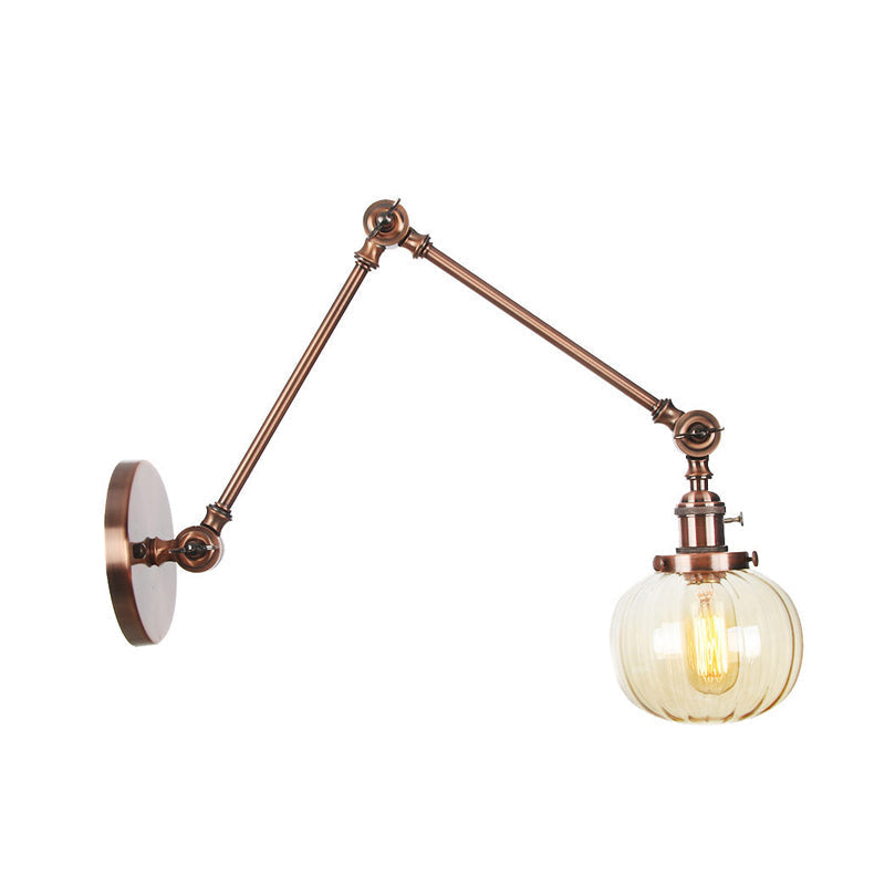 Siopsrl| Globe Clear/Amber Glass Wall Mounted Lighting Vintage 1 Light Indoor Sconces in Brass/Chrome/Black with Adjustable Arm, 8"+8"/8"+8"+8" L