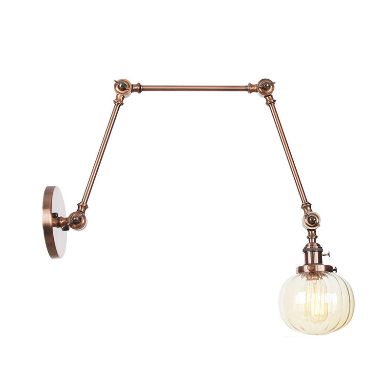 Siopsrl| Globe Clear/Amber Glass Wall Mounted Lighting Vintage 1 Light Indoor Sconces in Brass/Chrome/Black with Adjustable Arm, 8"+8"/8"+8"+8" L