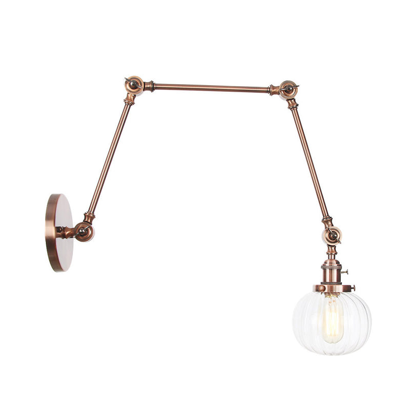 Siopsrl| Globe Clear/Amber Glass Wall Mounted Lighting Vintage 1 Light Indoor Sconces in Brass/Chrome/Black with Adjustable Arm, 8"+8"/8"+8"+8" L